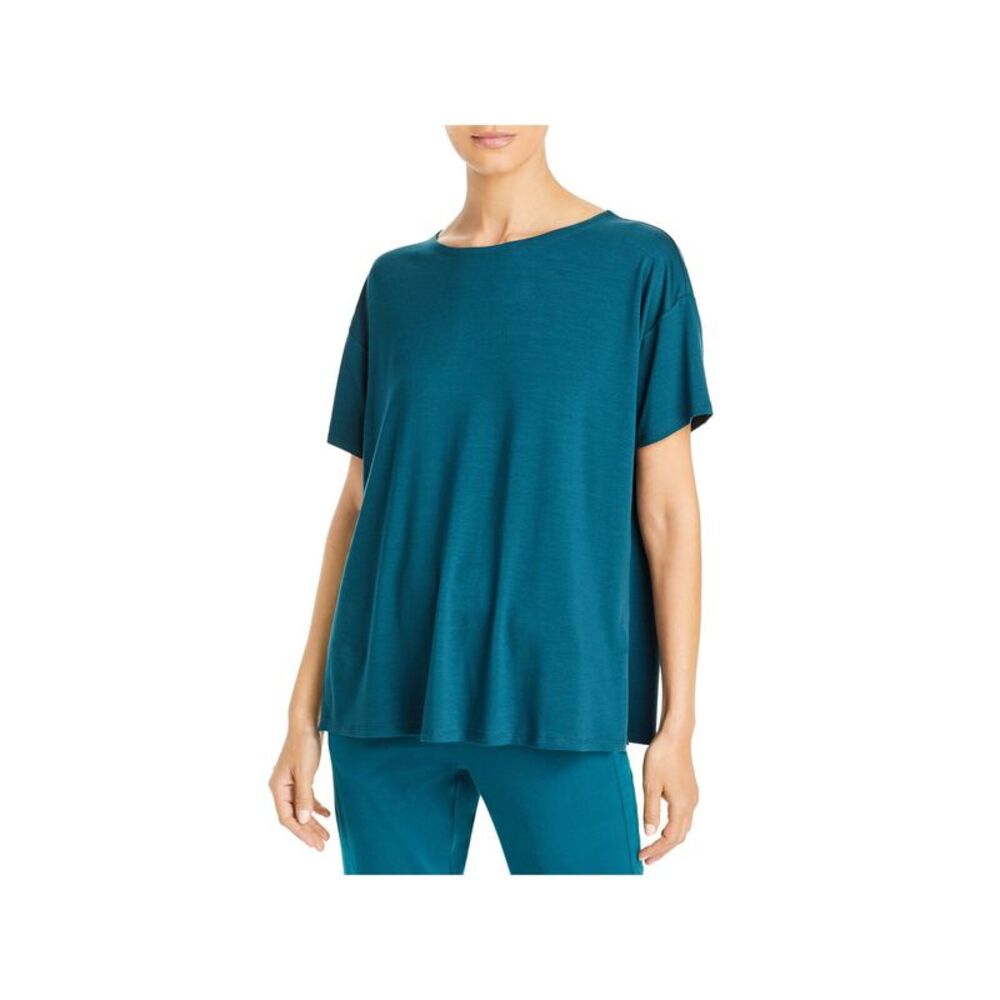 EILEEN FISHER Womens Teal Stretch Short Sleeve Scoop Neck T-Shirt XXS